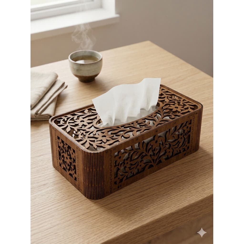 [WoodBox] Tempat tisu kotak tisu kayu aesthetic unik model ukiran floral - New Desain