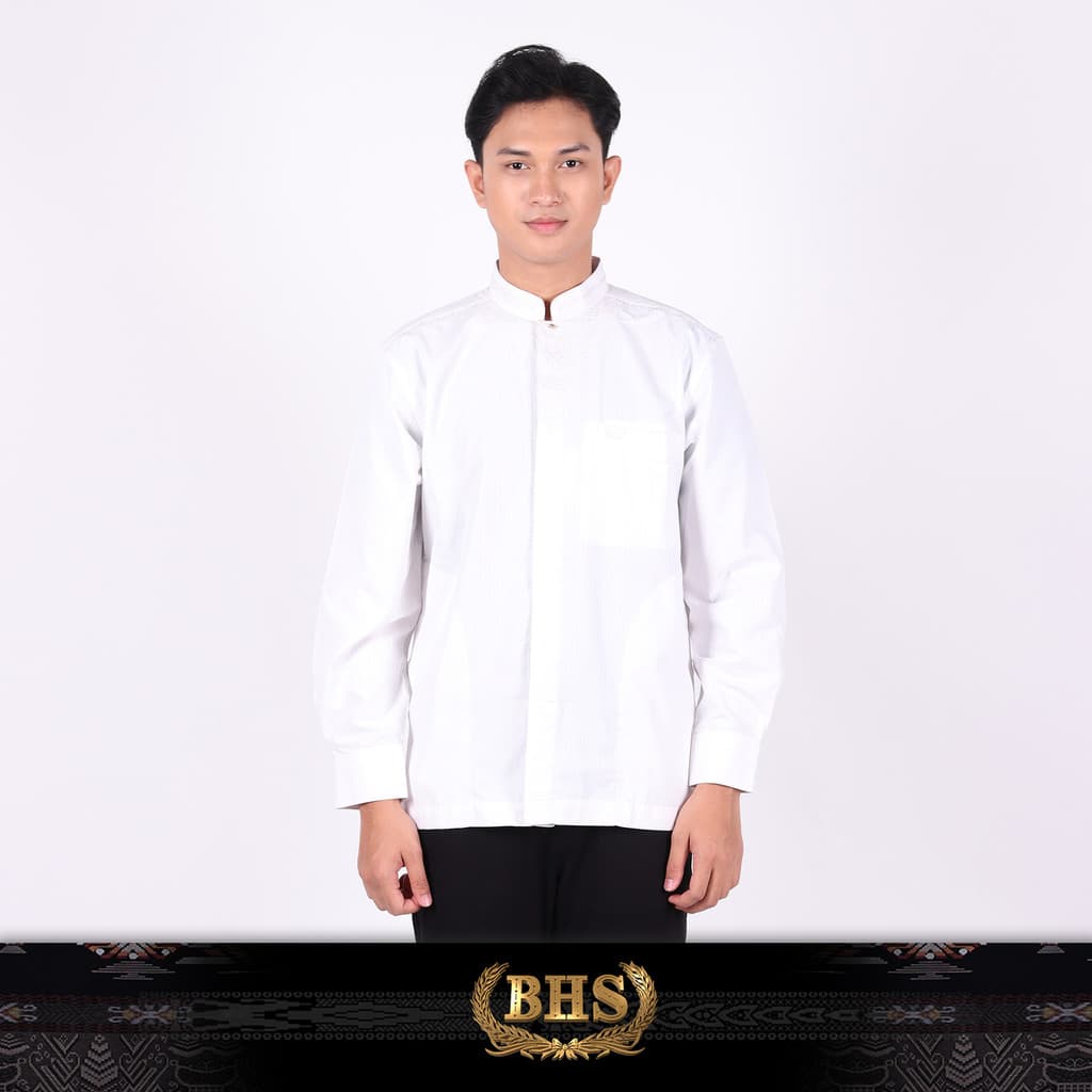 Baju Koko BHS Classic Motif Kombinasi Putih 07